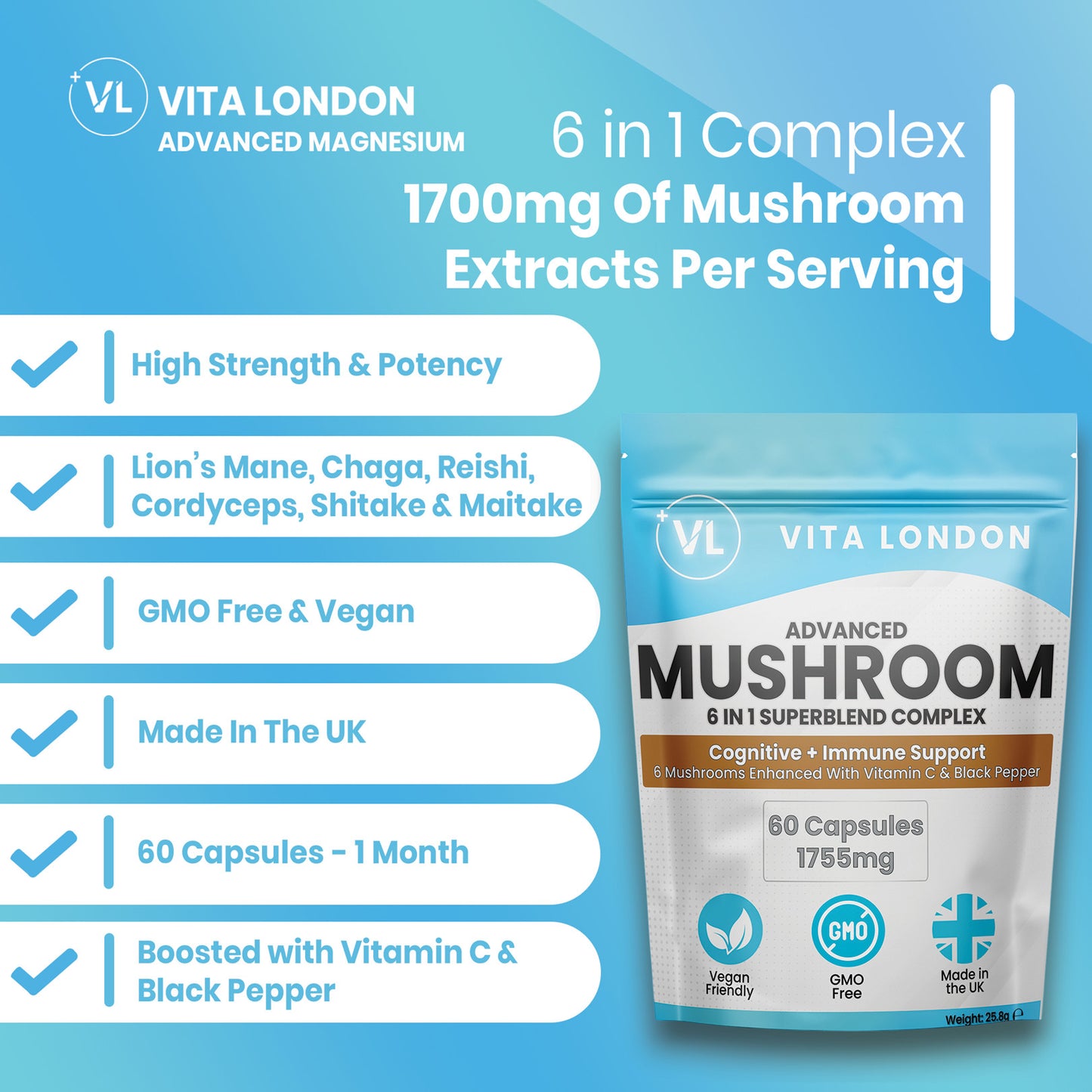 Advanced Mushroom Complex – 6 in 1 Superblend