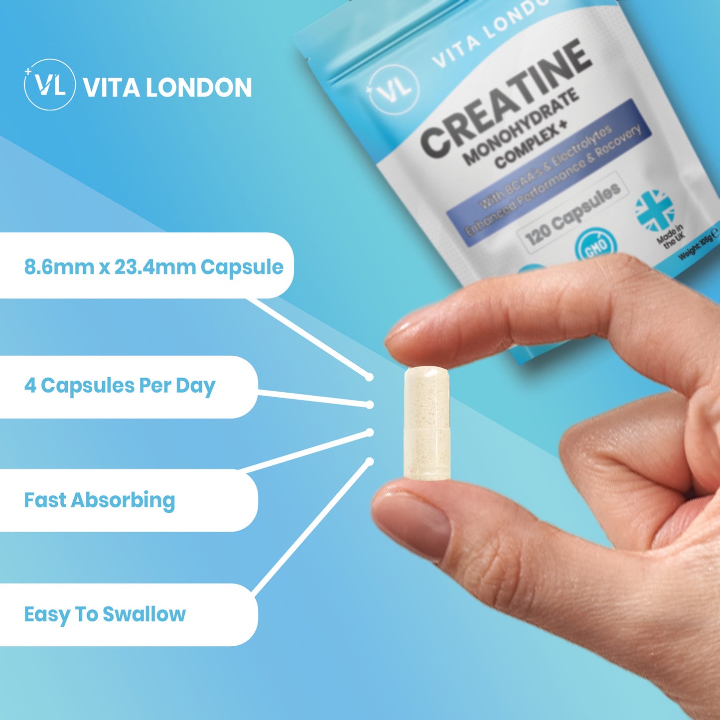 Creatine Complex Capsules – 2000mg Creatine Monohydrate with BCAAs & Electrolytes