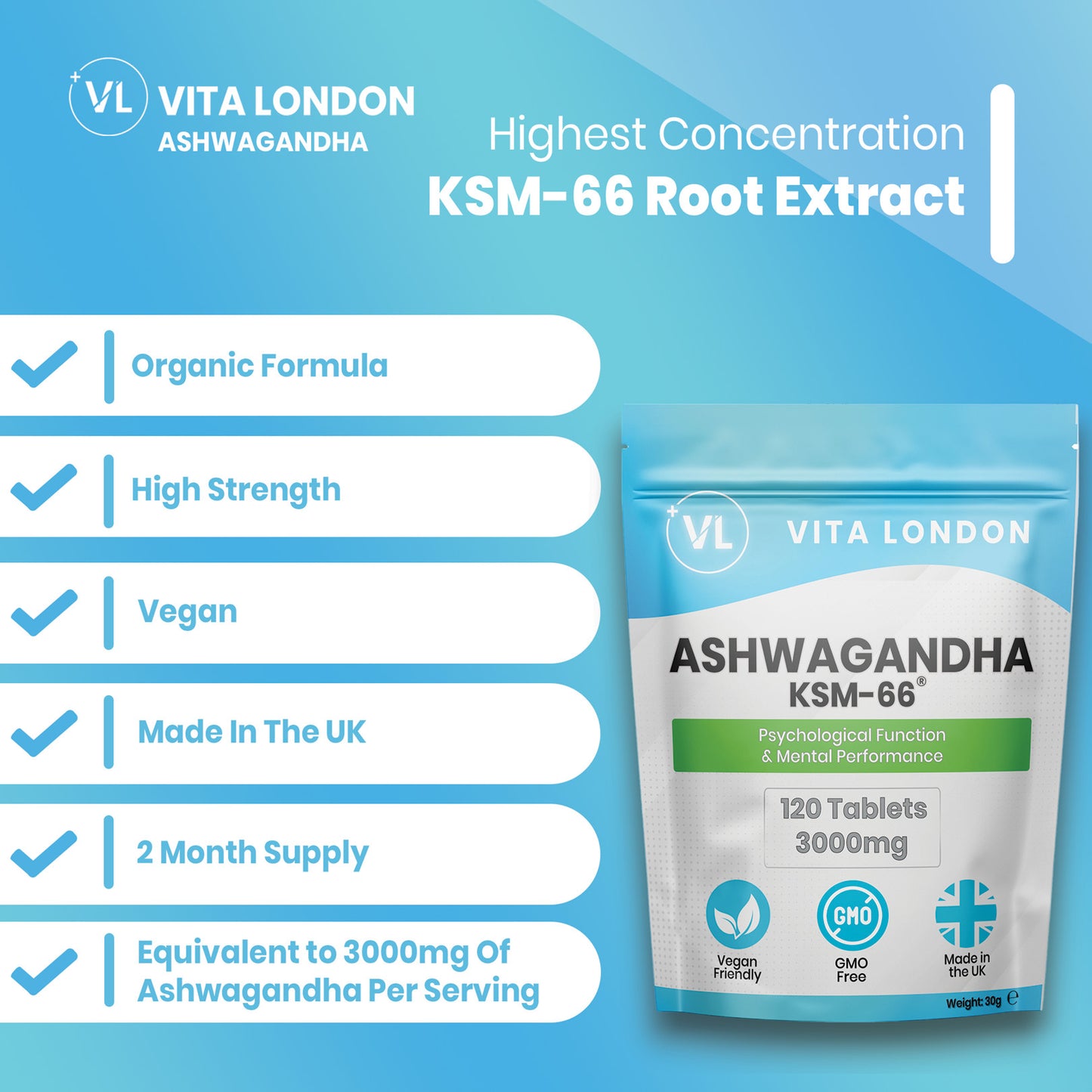 Ashwagandha KSM-66 Organic Tablets | High Quality & Strength | 3000mg Per Serving