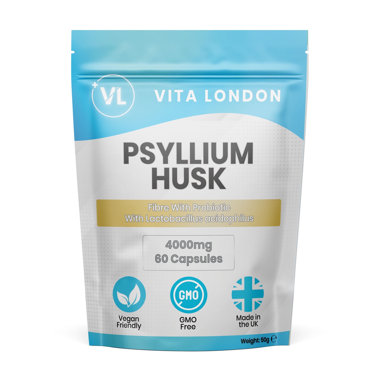 Psyllium Husk Capsules 4000mg with Probiotics - High Fibre Supplement for Gut Health & Regularity, Gluten-Free, Non-GMO, Vegan-Friendly