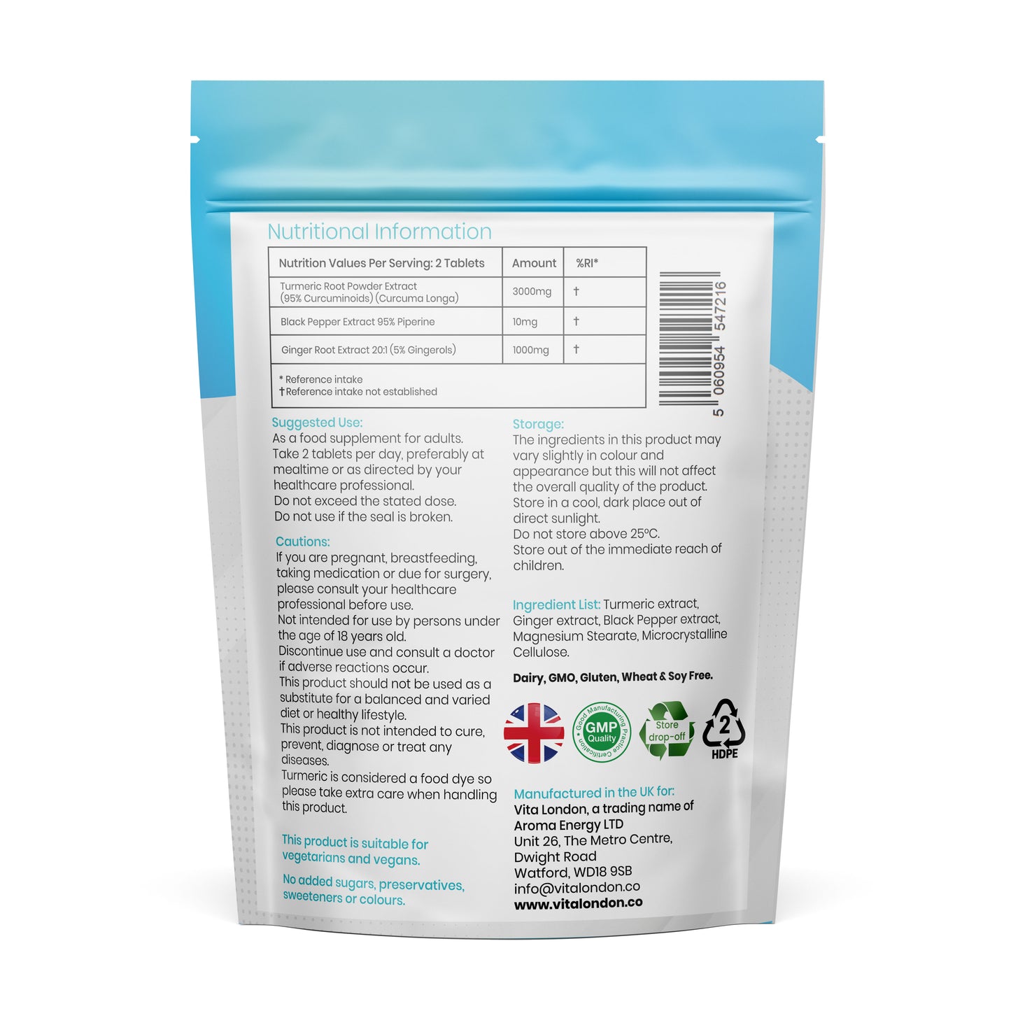 Turmeric, Ginger & Black Pepper Tablets | 4000mg Per Serving | Tablets