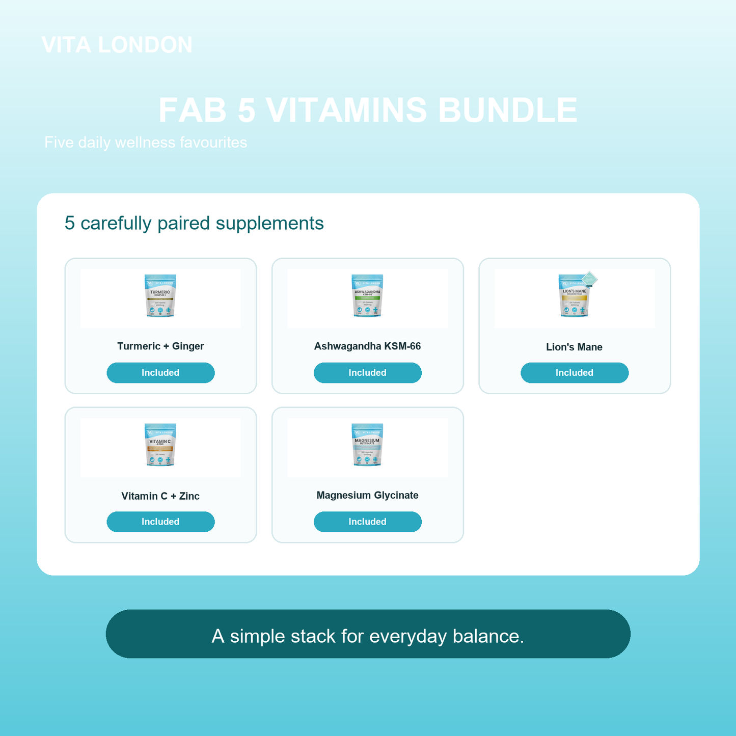Vita London Fab 5 Vitamins Bundle included products image
