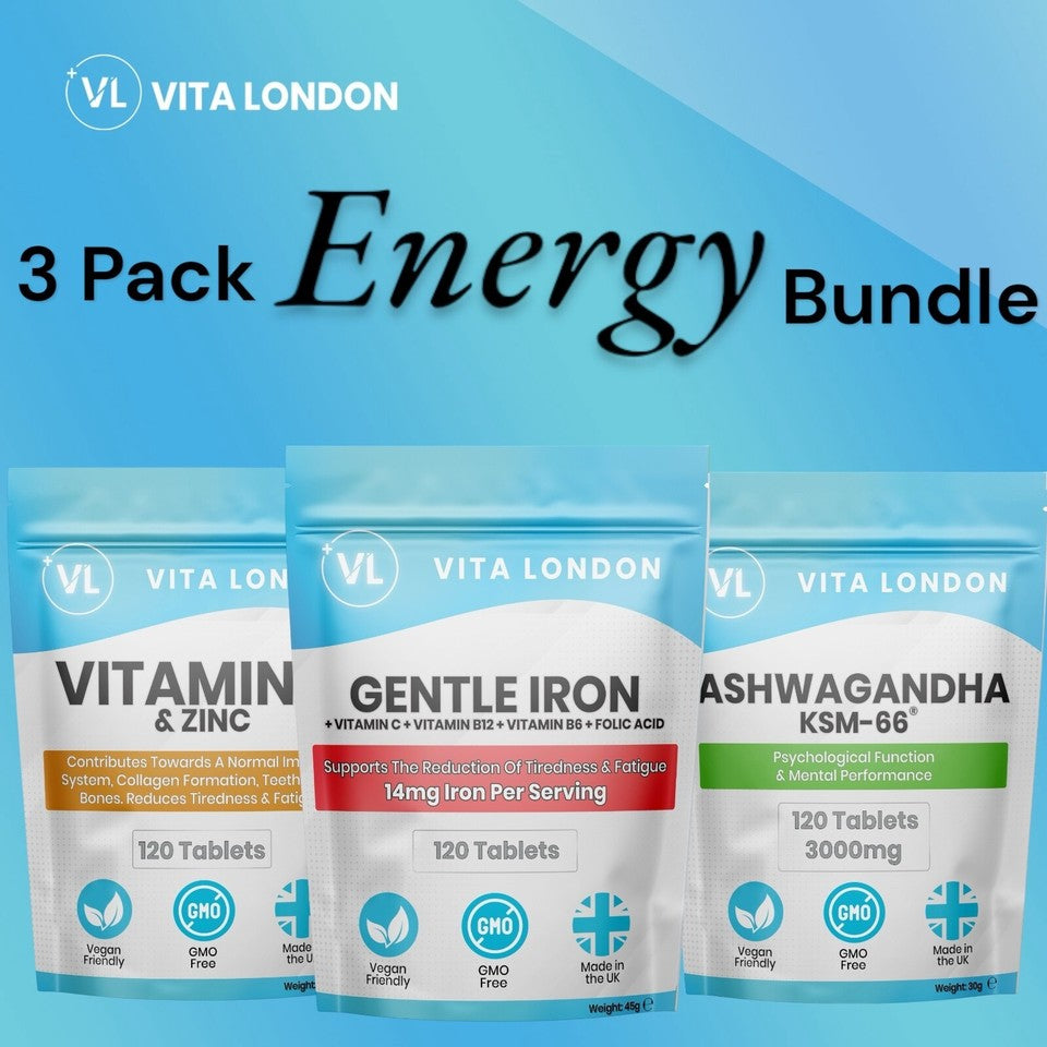 Energy Vitamin Bundle: Ashwagandha • Gentle Iron with B Vitamins • Vitamin C & Zinc (3-Pack)