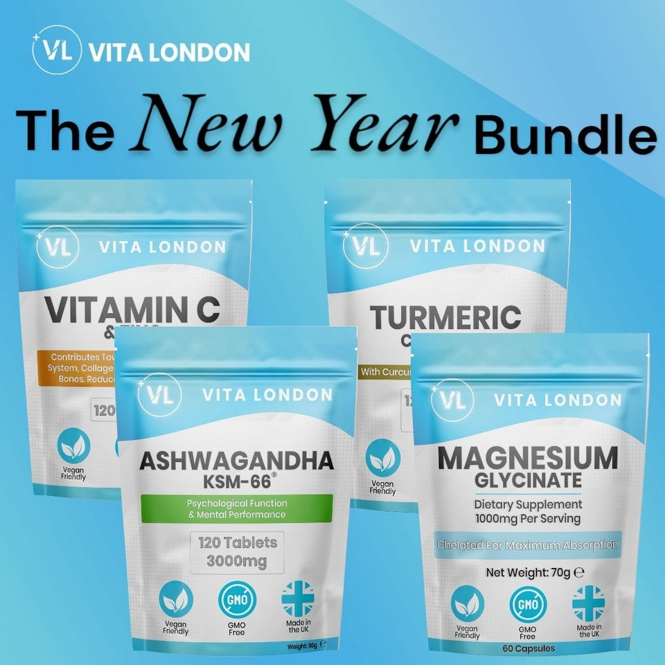 New Year 4-Pack Supplement Bundle: Vitamin C & Zinc • Magnesium Glycinate • Ashwagandha KSM-66® • Turmeric Ginger & Black Pepper
