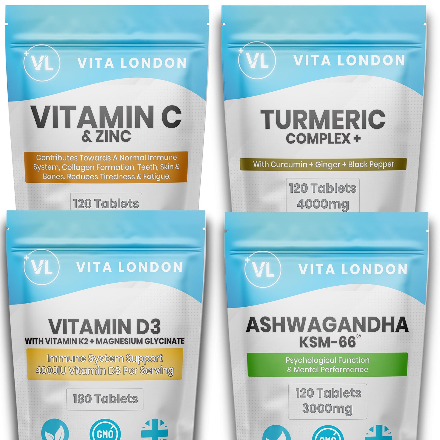 Wellness Vitamins Bundle with Vitamin D3, Vitamin C, Turmeric, and Ashwagandha
