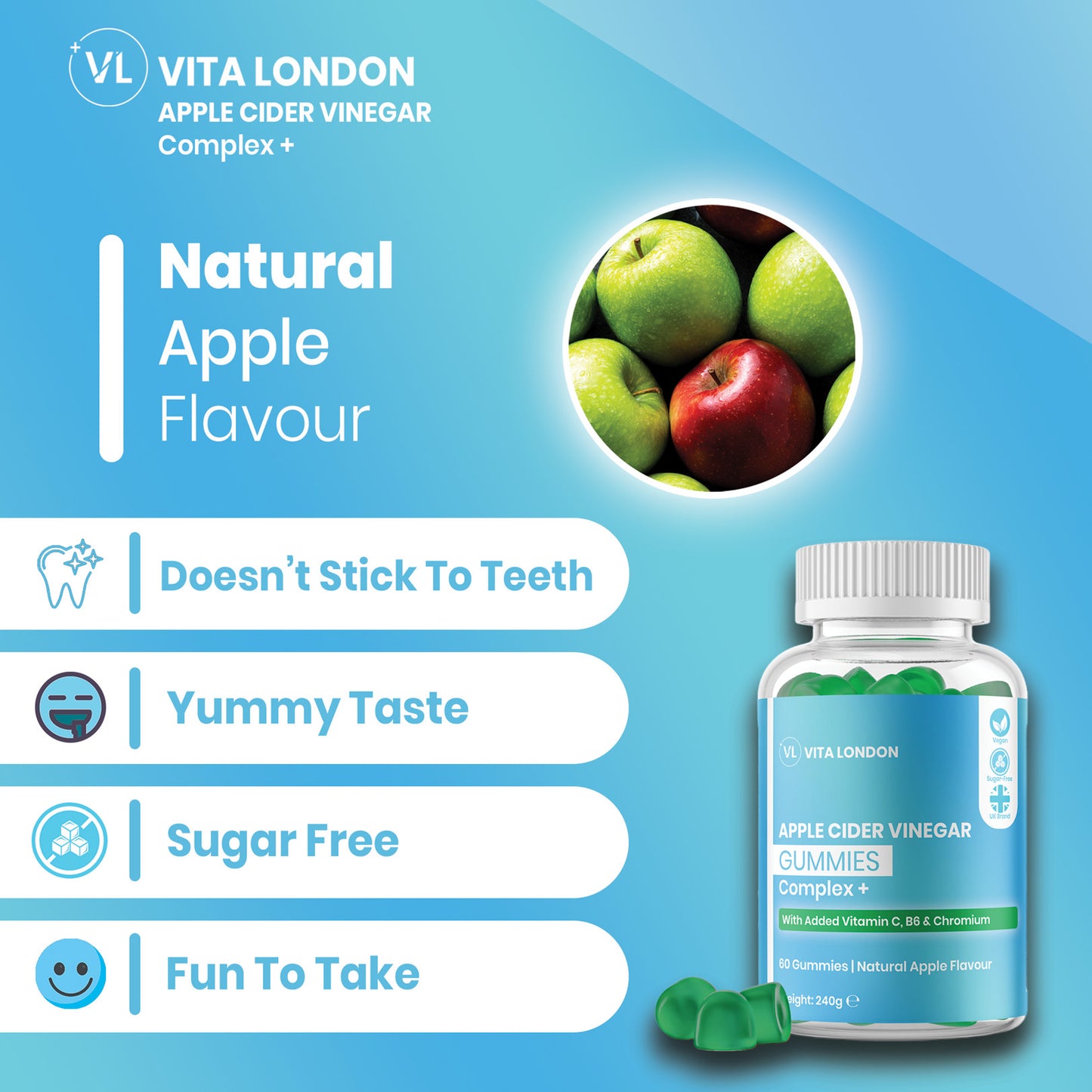 Apple Cider Vinegar Gummies | Natural Apple Flavour | Digestive & Detox Support