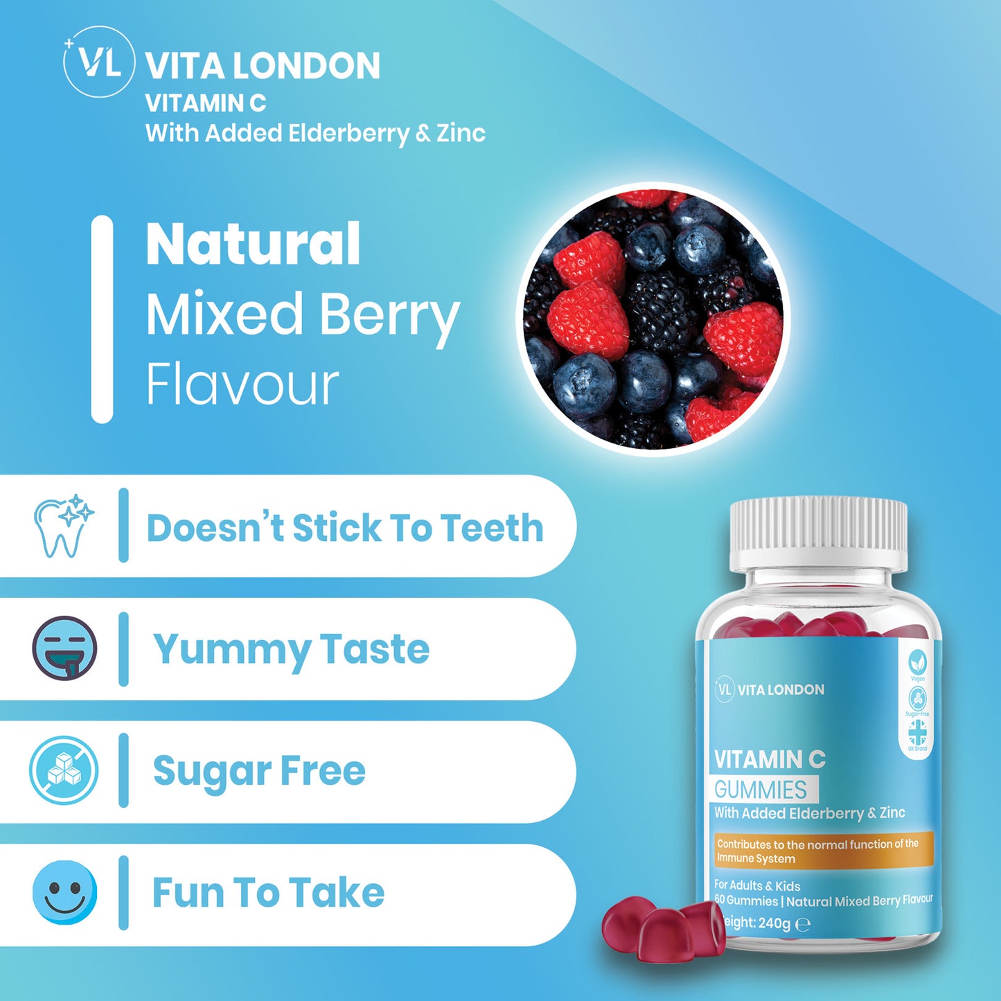 Vitamin C and Zinc Gummies | Natural Mixed Berry Flavour