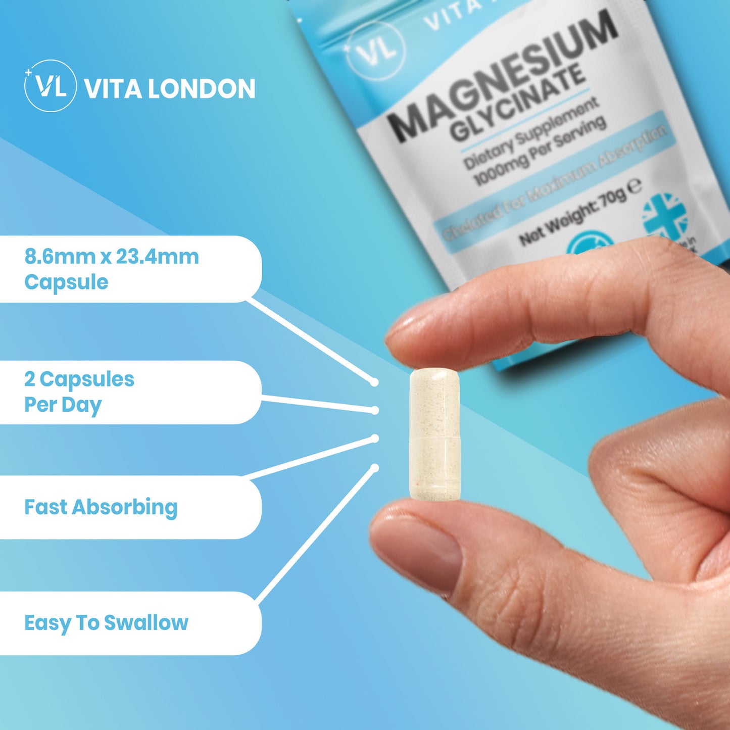 Magnesium Glycinate Capsules | 1000mg Per Serving