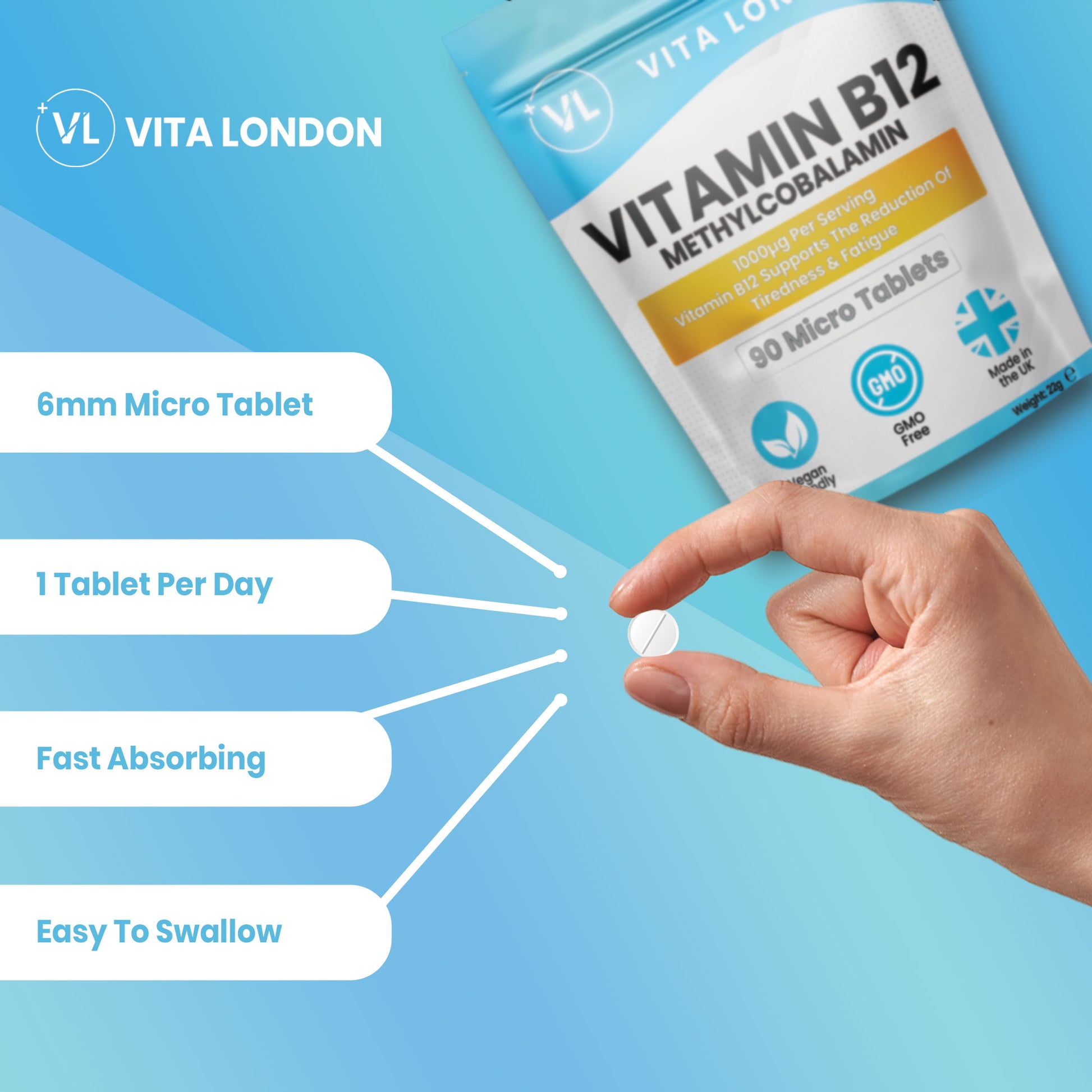Vita London Vitamin B12 Methylcobalamin 1000µg Tablets lifestyle product image