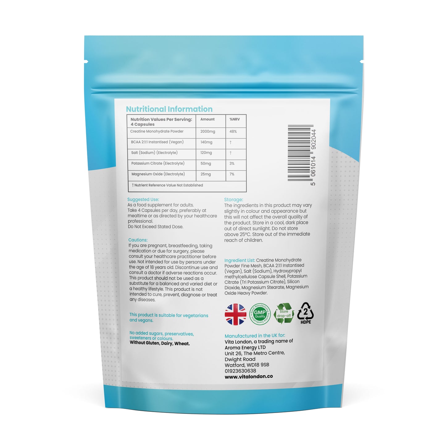 Vita London Creatine Complex Capsules 2000mg supplement information image