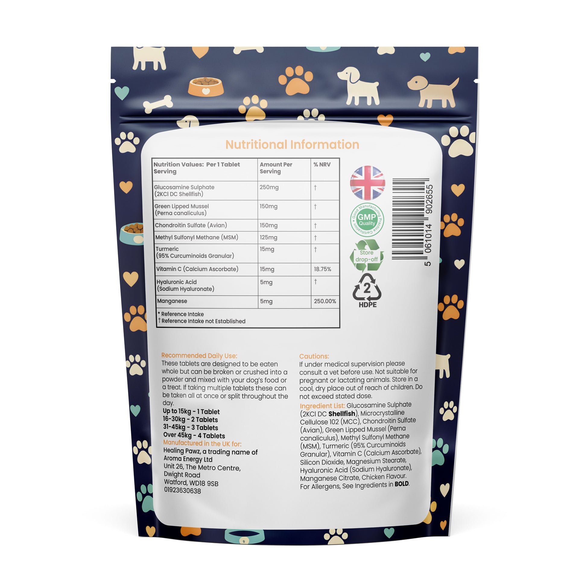 Vita London Healing Pawz Hip & Joint Care Dog Supplement supplement information image