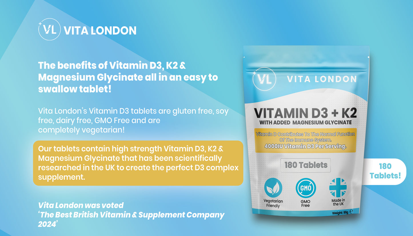 Vitamin D3, K2 & Magnesium Glycinate | 4000IU Per Serving