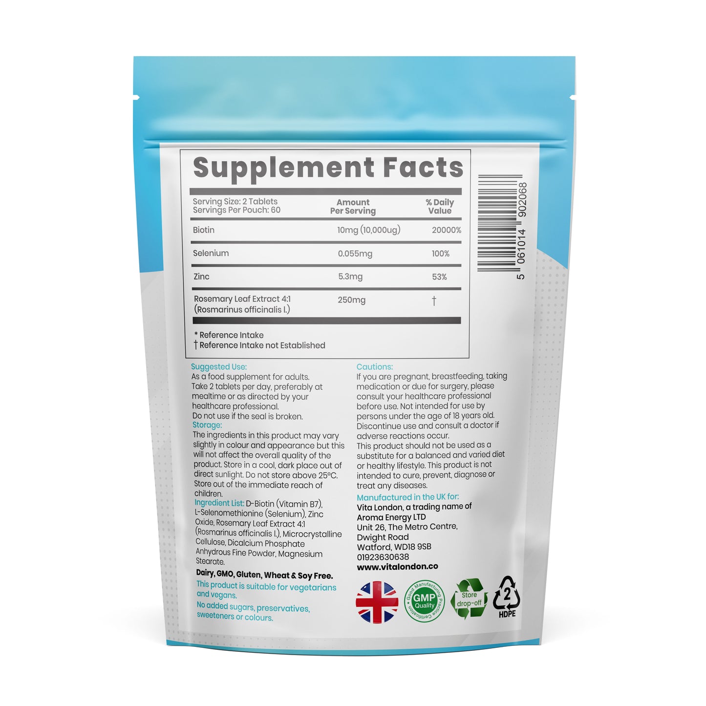 Hair, Skin & Nails | High-Strength Biotin (10,000µg) | Tablets | with Zinc, Selenium & Rosemary Extract