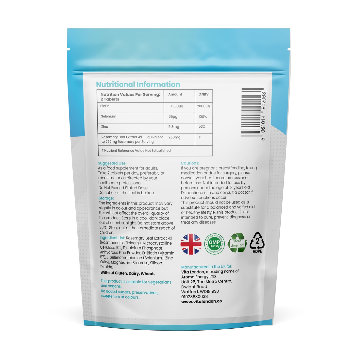 Hair, Skin & Nails | High-Strength Biotin (10,000µg) | Tablets | with Zinc, Selenium & Rosemary Extract