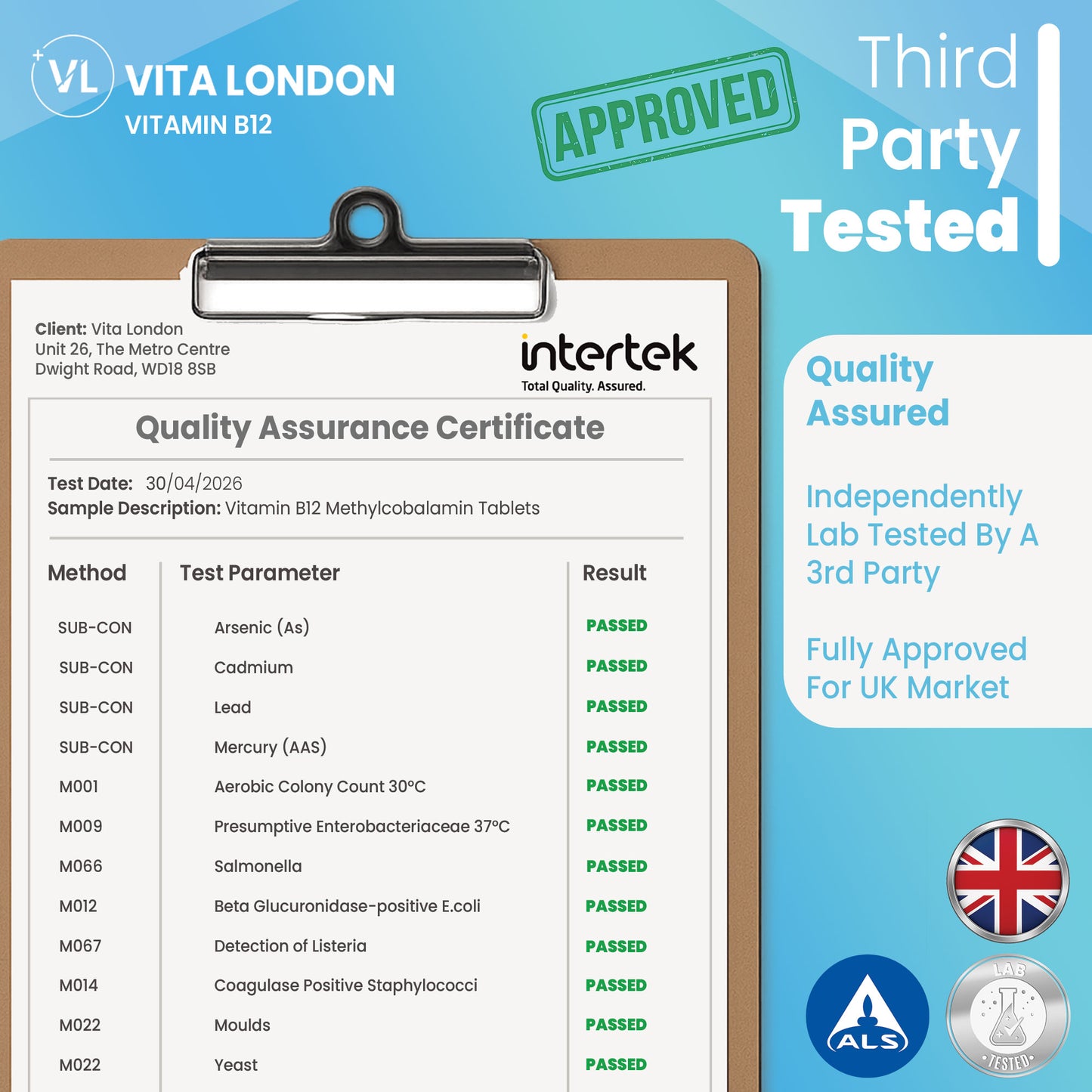 Vita London Vitamin B12 Methylcobalamin 1000µg Tablets product comparison image