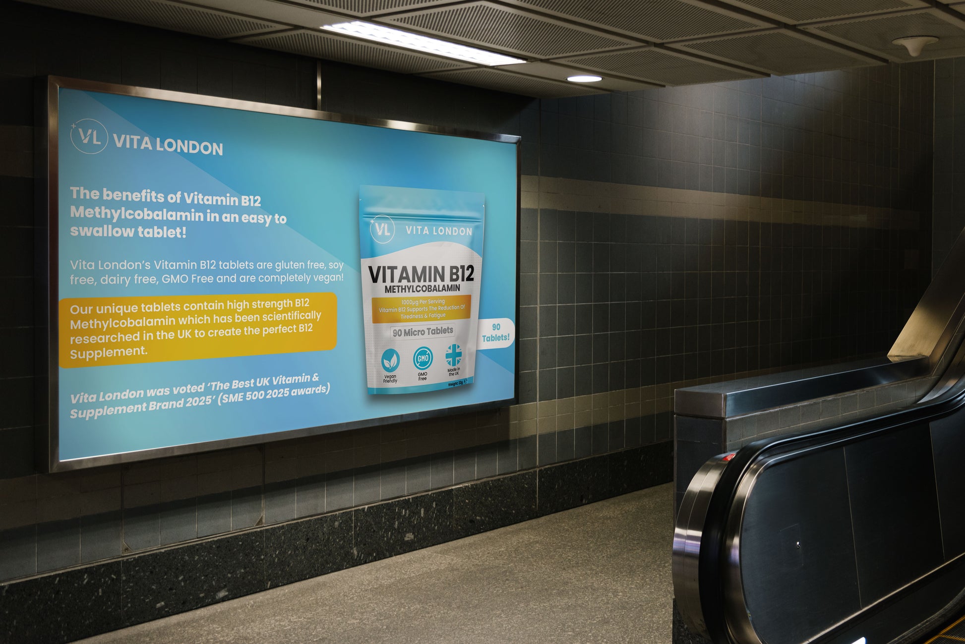 Vita London Vitamin B12 Methylcobalamin 1000µg Tablets product packaging image