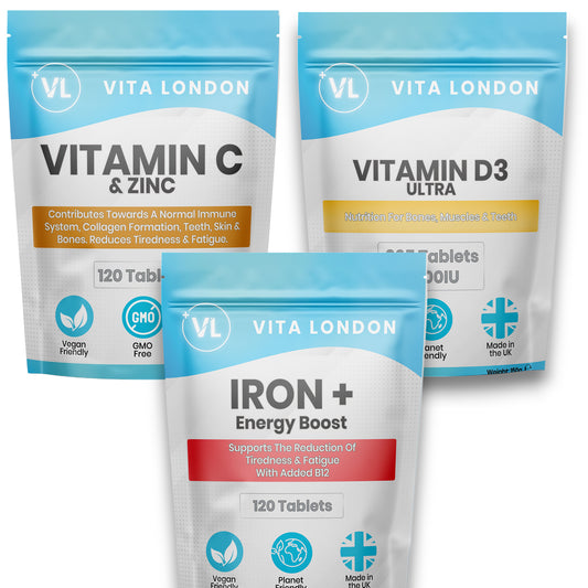 Autumn Vitamins  Bundle: Immune Boosting Vitamin D3, Vitamin C & Iron with B12