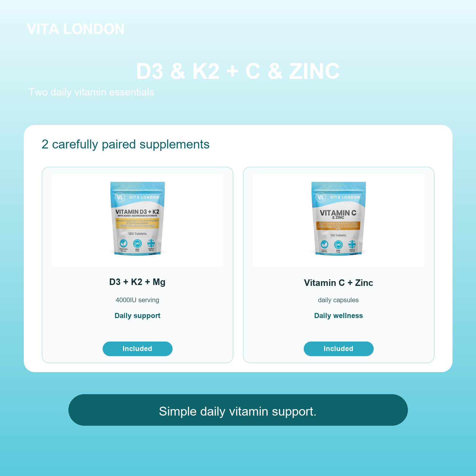 Vita London D3 & K2 + C & Zinc included products image