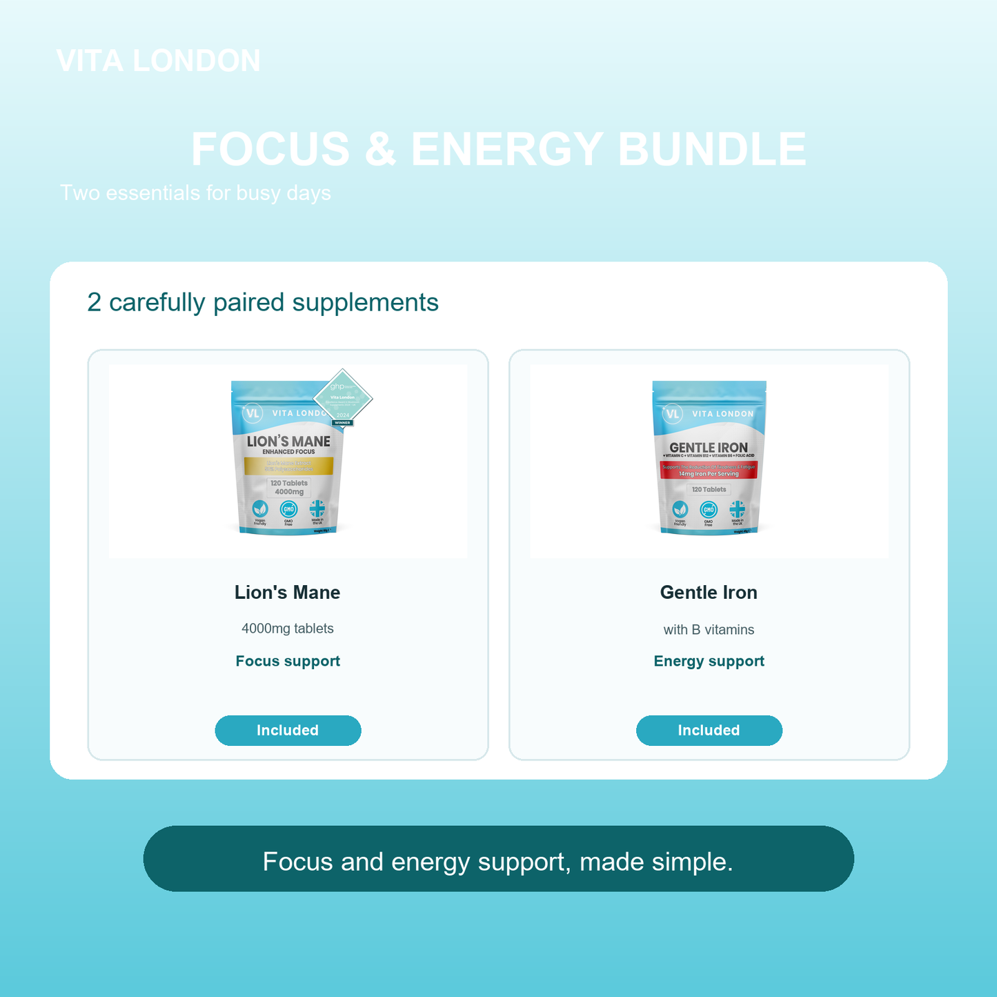 Vita London Focus & Energy Bundle included products image