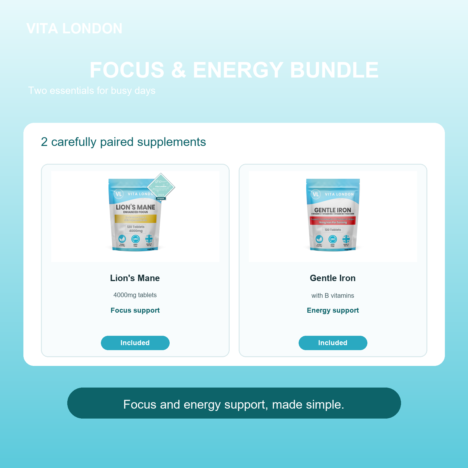 Vita London Focus & Energy Bundle included products image