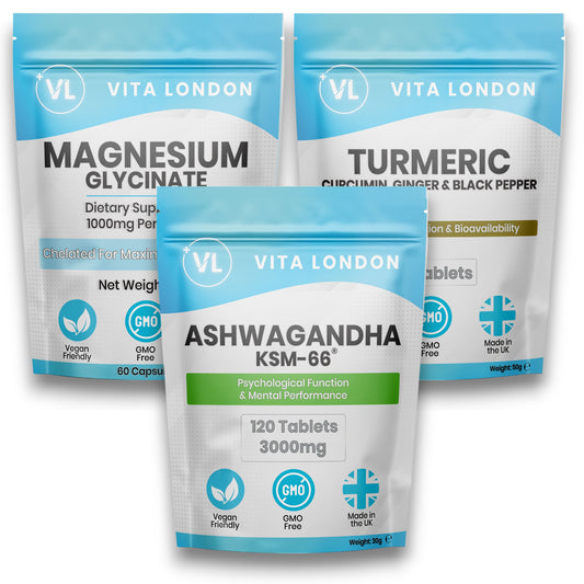 Sleep Vitamins Bundle | Ashwagandha, Magnesium Glycinate & Turmeric for Stress Relief