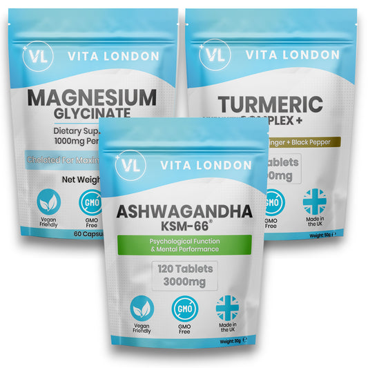Sleep Vitamins Bundle | Ashwagandha, Magnesium Glycinate & Turmeric for Stress Relief