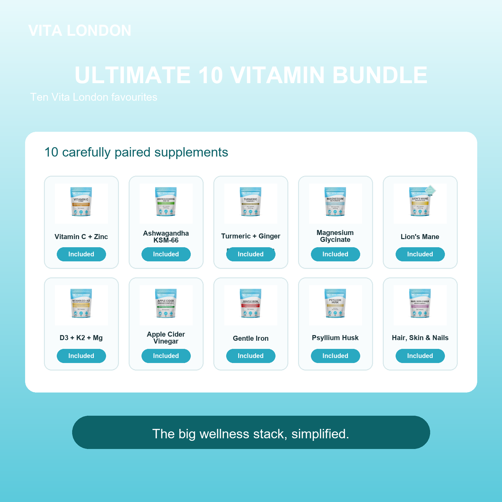 Vita London Ultimate 10 Vitamin Bundle included products image