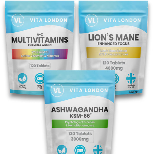 Work Vitamins  Bundle with Lion’s Mane, Multivitamins, and Ashwagandha for Mental Clarity and Stress Relief